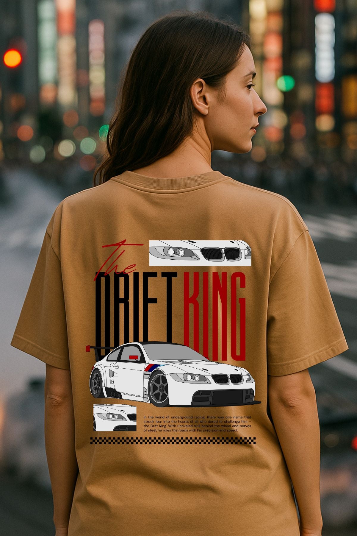 Drift King with white car back front Printed Oversize T-Shirt