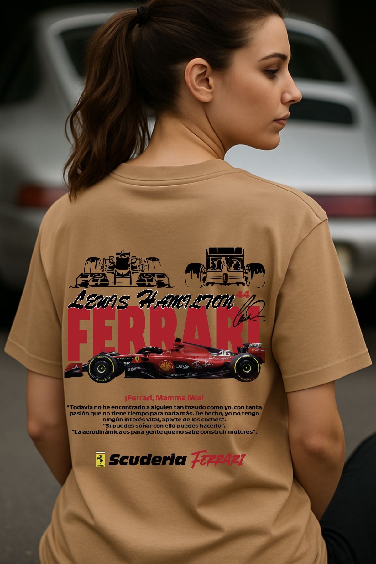 Red Ferrari back front Printed Oversize T-Shirt