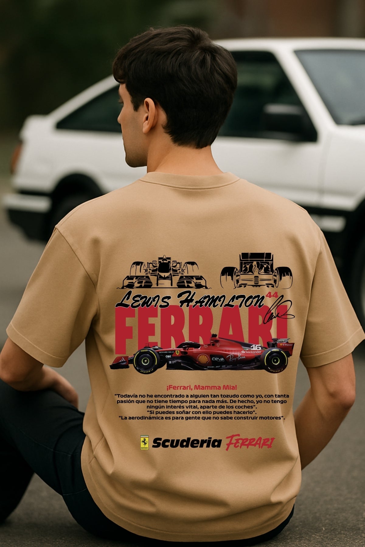 Red Ferrari back front Printed Oversize T-Shirt