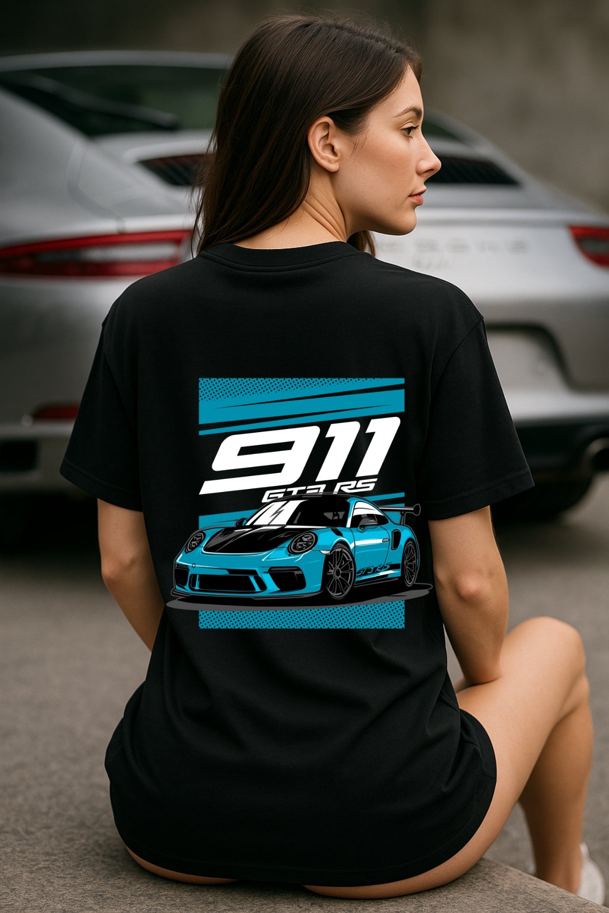 Porsche 911 GT3 Car back front Printed Oversize T-Shirt