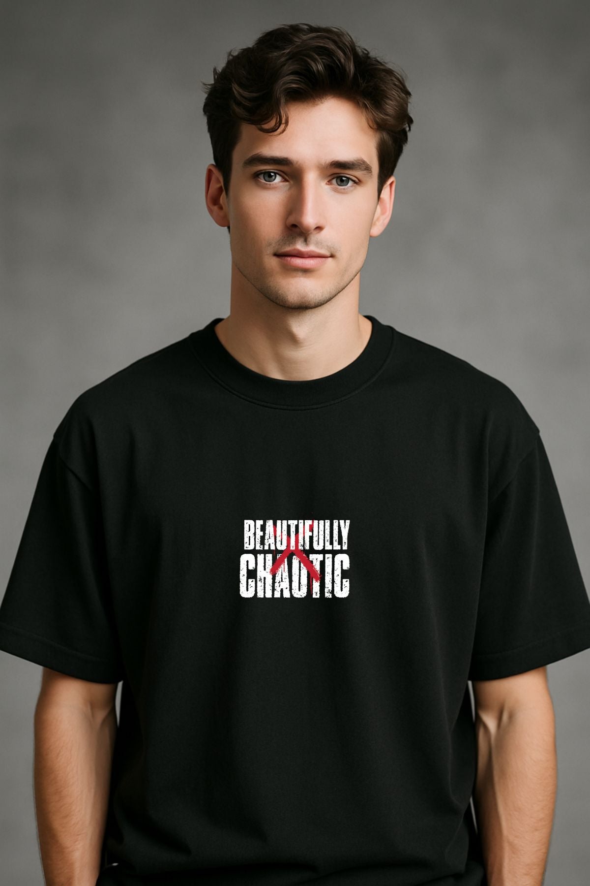 Beautifully Chaotic back front Printed Oversize T-Shirt