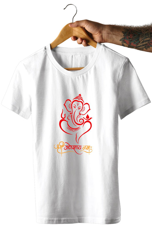 Om Ganeshaye Namah Ganeshji Orange Text Unisex T-Shirt