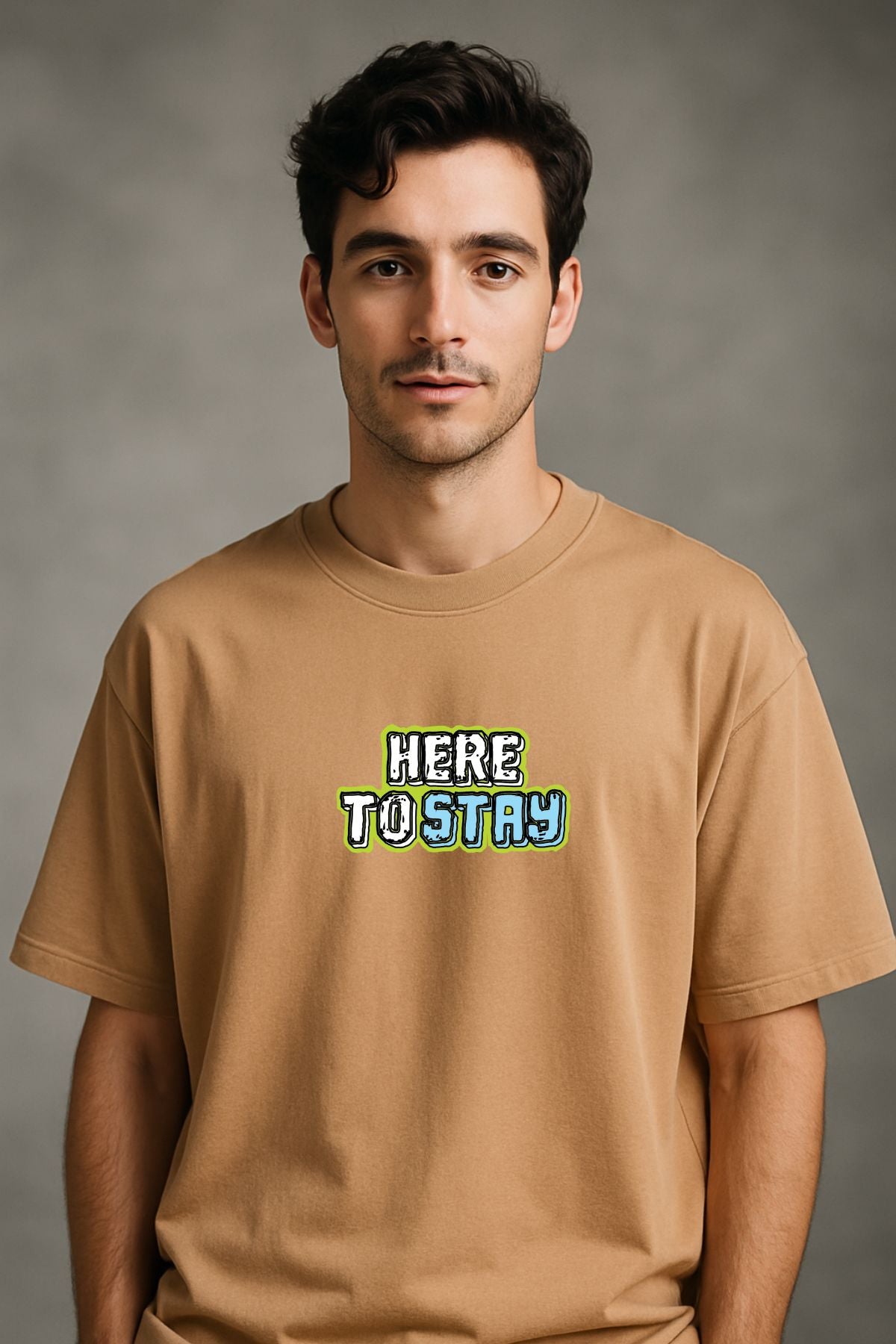 Here to Stay back front Printed Oversize T-Shirt