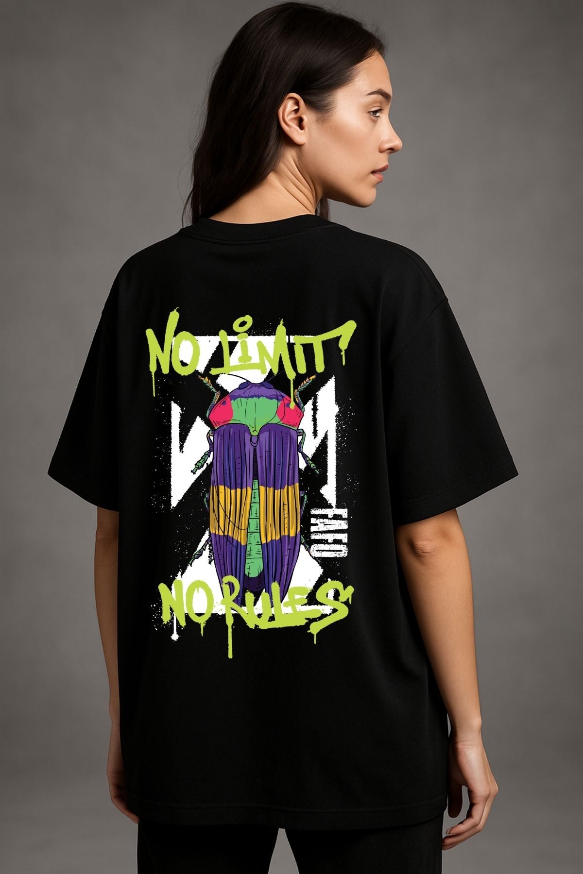 No Limit No Rules back  front Printed Oversize T-Shirt