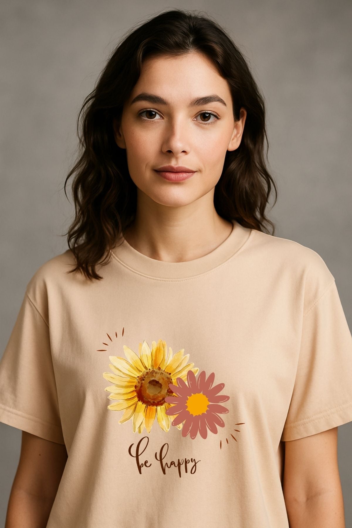 Happy Sunflower Printed Oversize T-Shirt