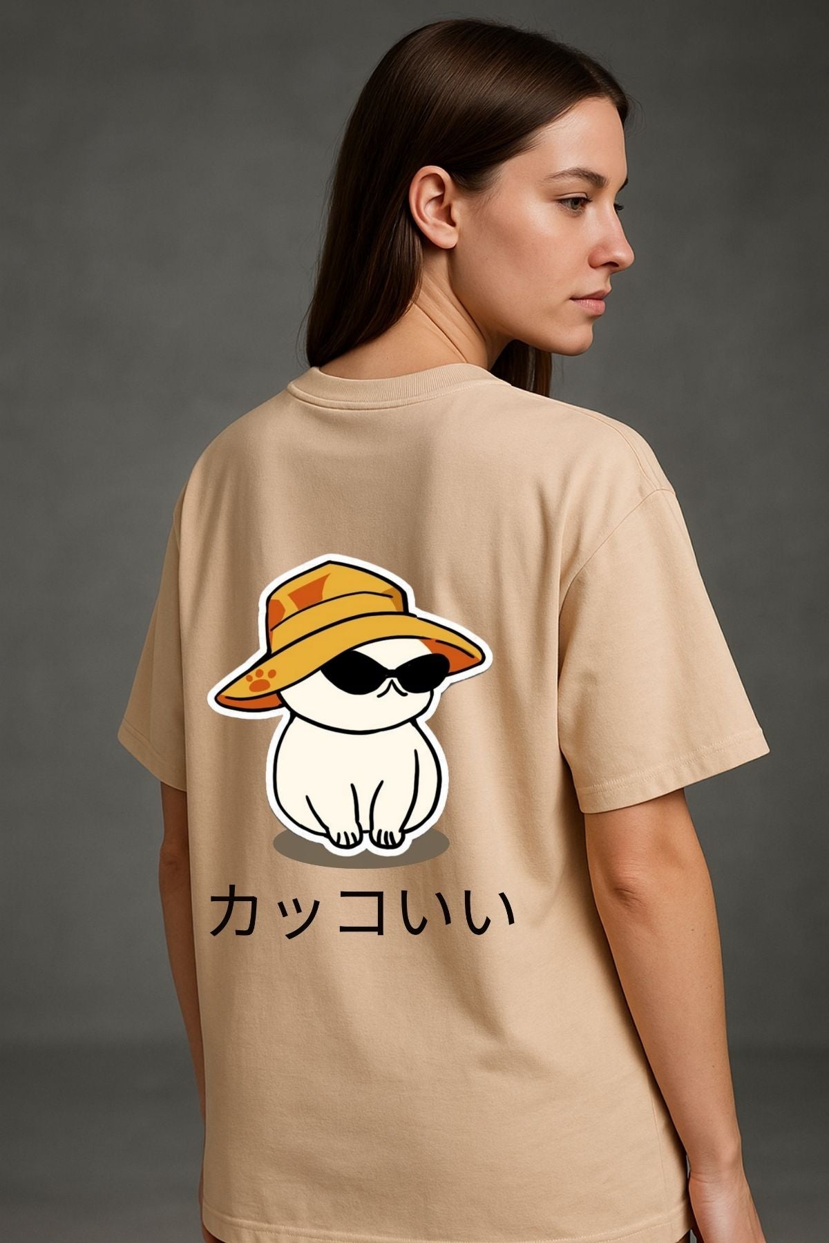 Kakkoi Cool Cat with Hat Printed Oversize T-Shirt