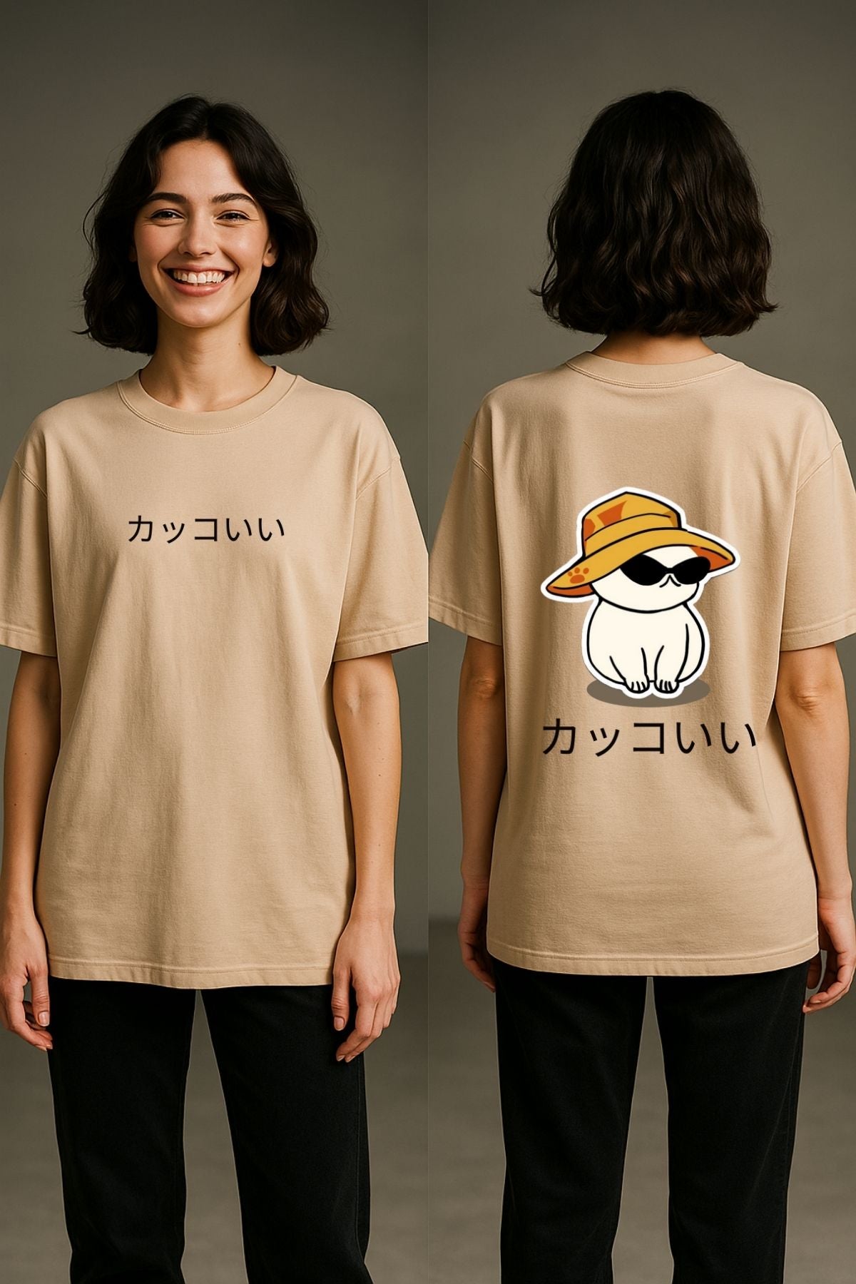 Kakkoi Cool Cat with Hat Printed Oversize T-Shirt