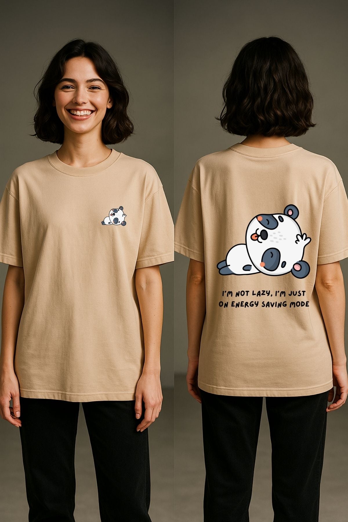 Panda Saving Mode Printed Oversize T-Shirt