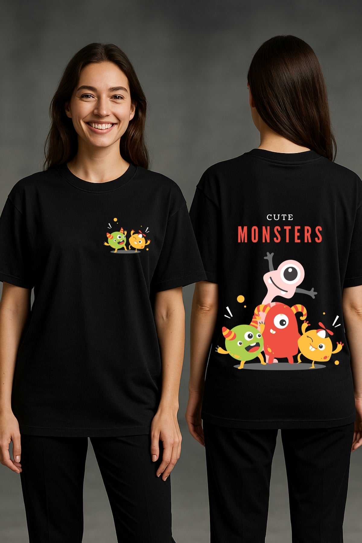 Cute Monster Printed Oversize T-Shirt