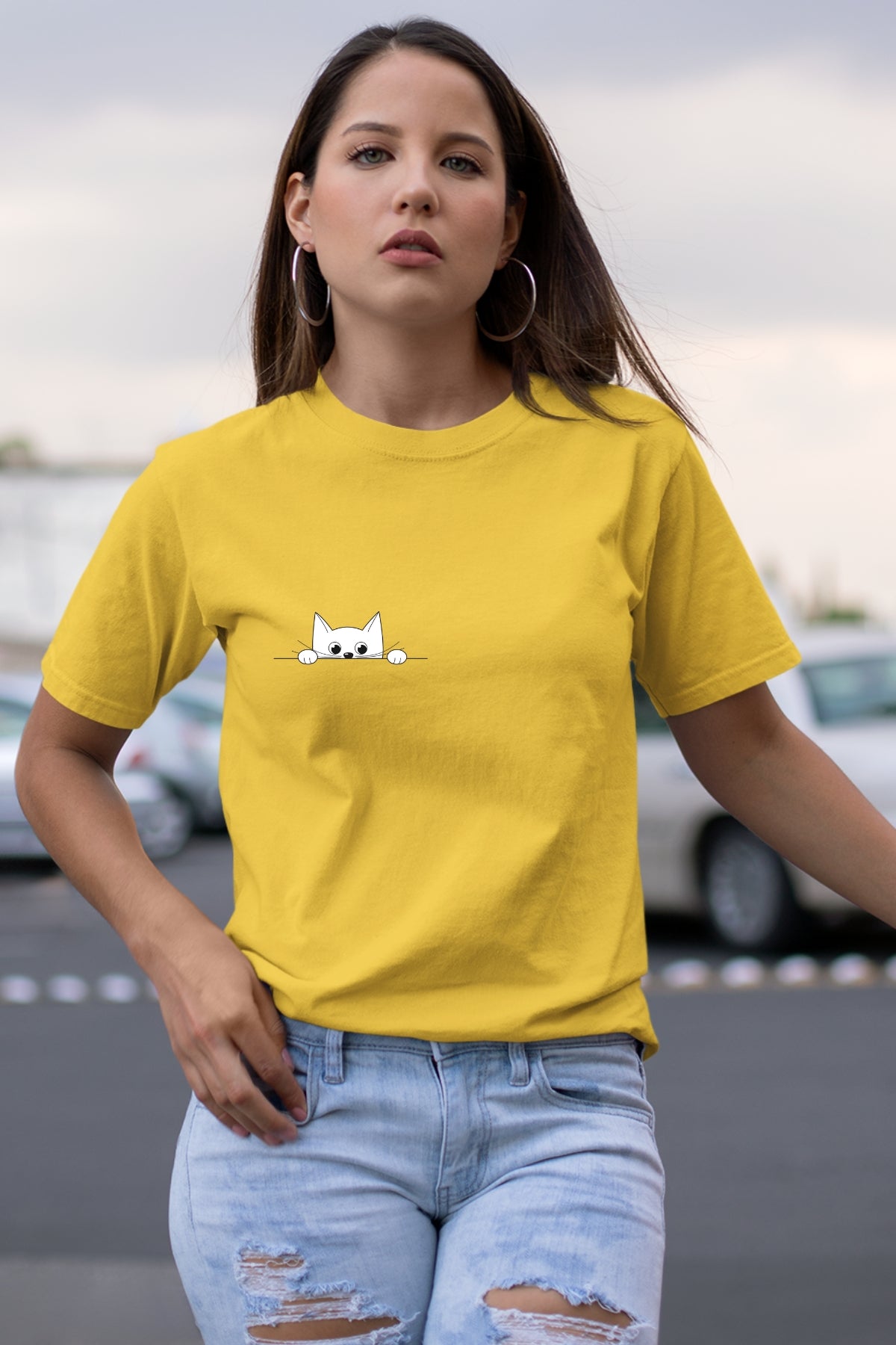 Peek-a-boo Cat hiding single Unisex T-Shirt