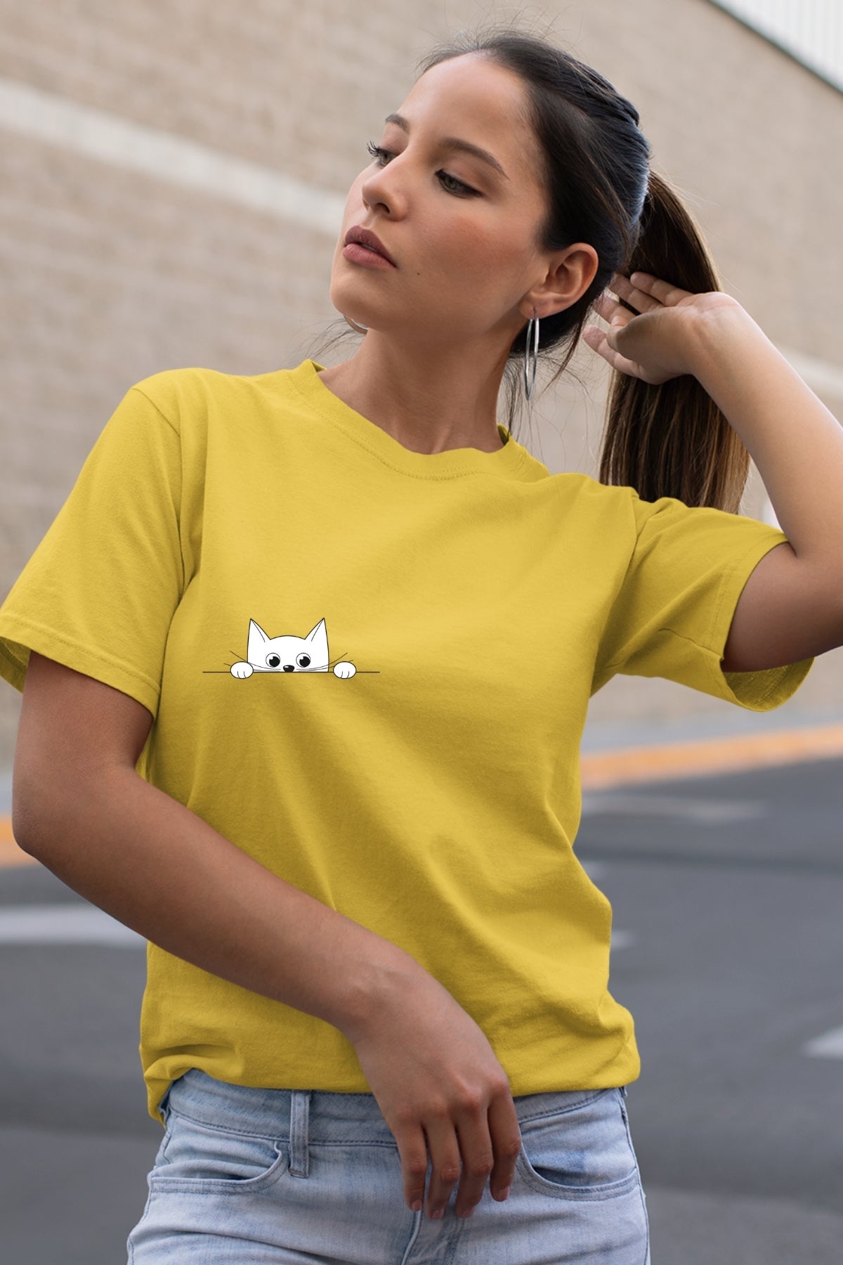 Peek-a-boo Cat hiding single Unisex T-Shirt