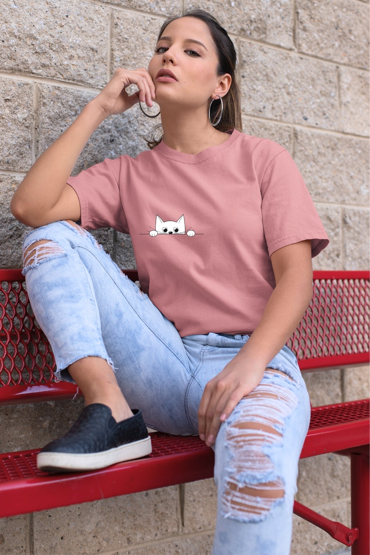 Peek-a-boo Cat hiding single Unisex T-Shirt