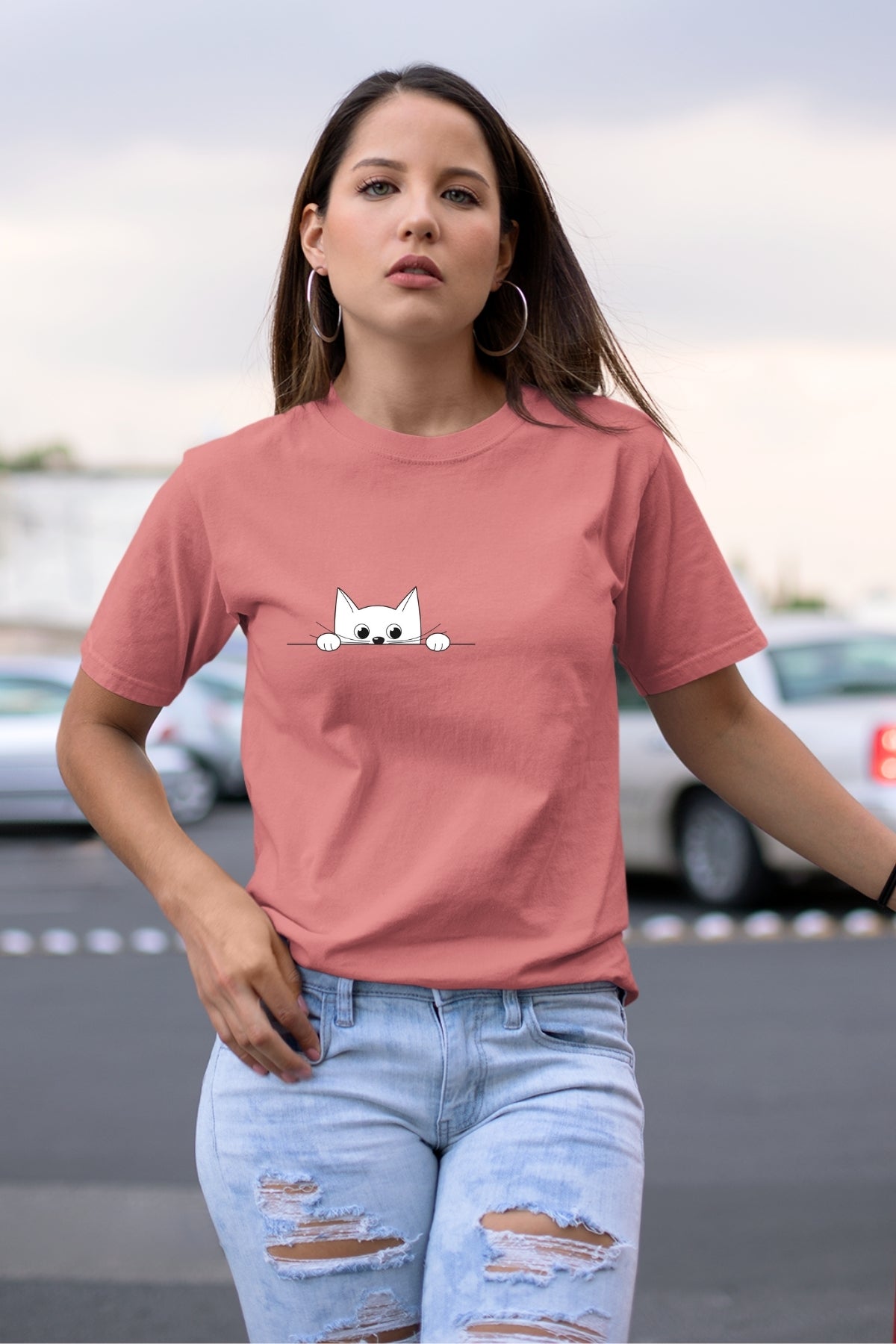 Peek-a-boo Cat hiding single Unisex T-Shirt