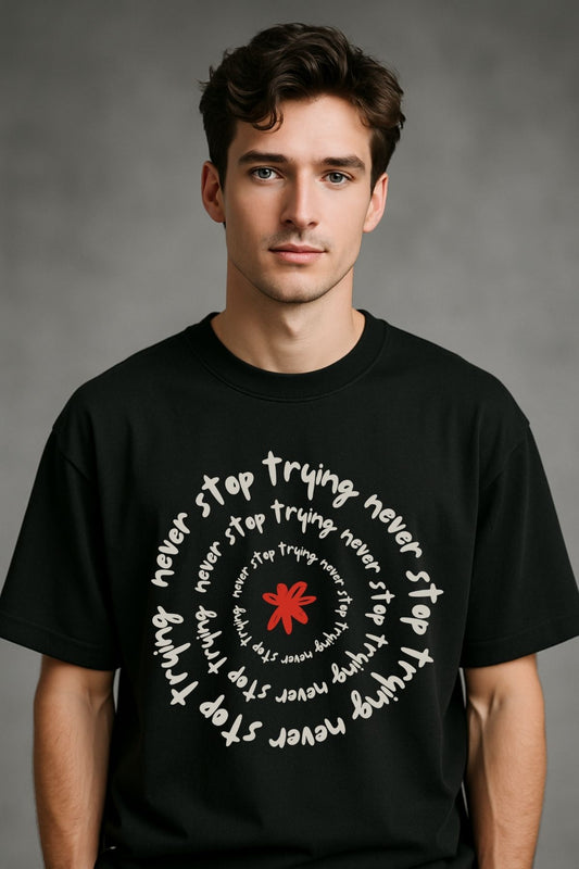 Never stop round front Printed Oversize T-Shirt