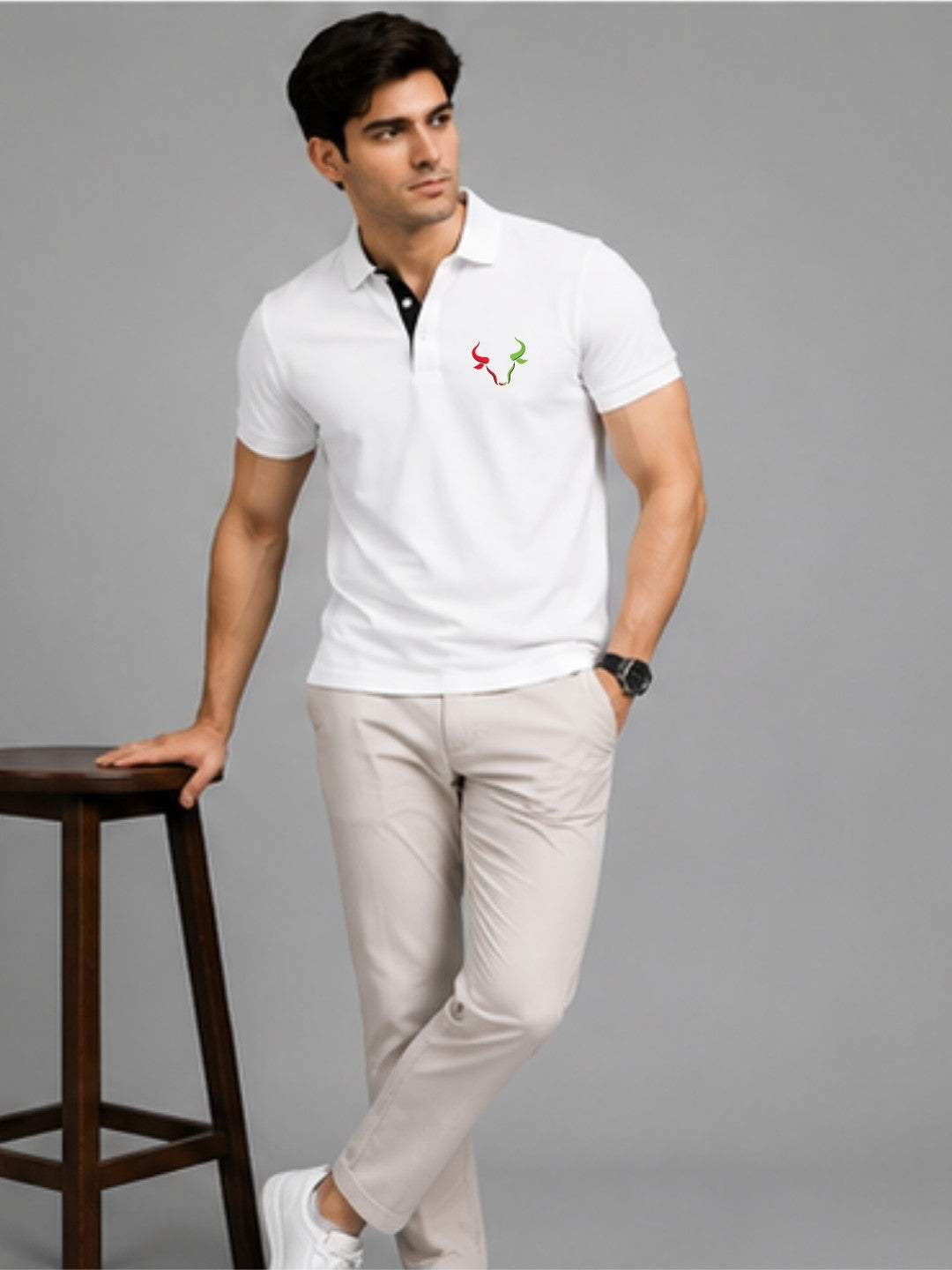 Dual Market Bull White Polo Trading T-Shirt