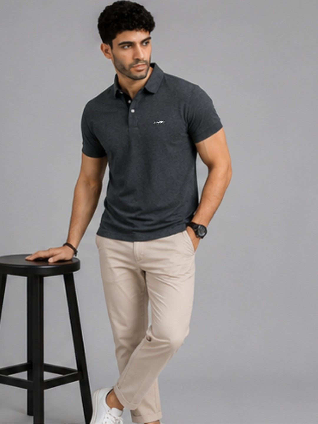 Carbon Grey Premium Cotton Blend Polo T-Shirt for Men