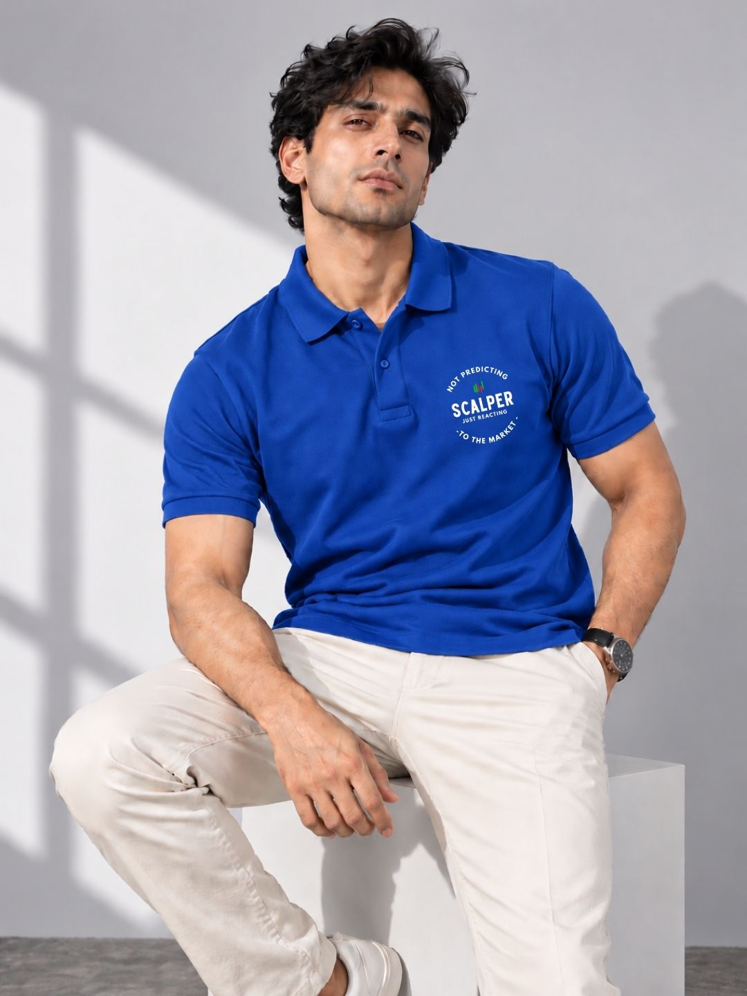 Scalper Trade Cotton Royal Blue Polo Trading T-Shirt