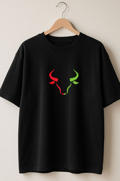 Dual Bull Trader Oversize Printed Trading T-Shirt