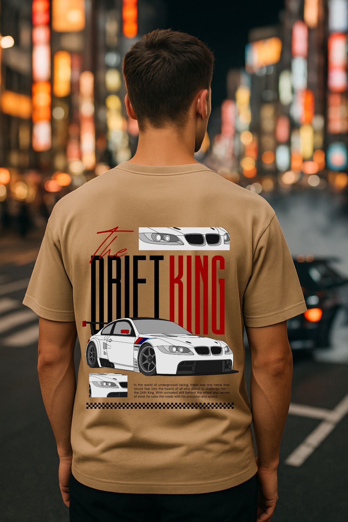 Drift King with white car back front Printed Oversize T-Shirt