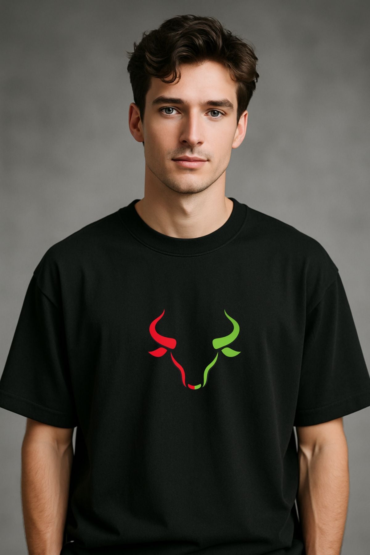 Dual Bull Trader Oversize Printed Trading T-Shirt