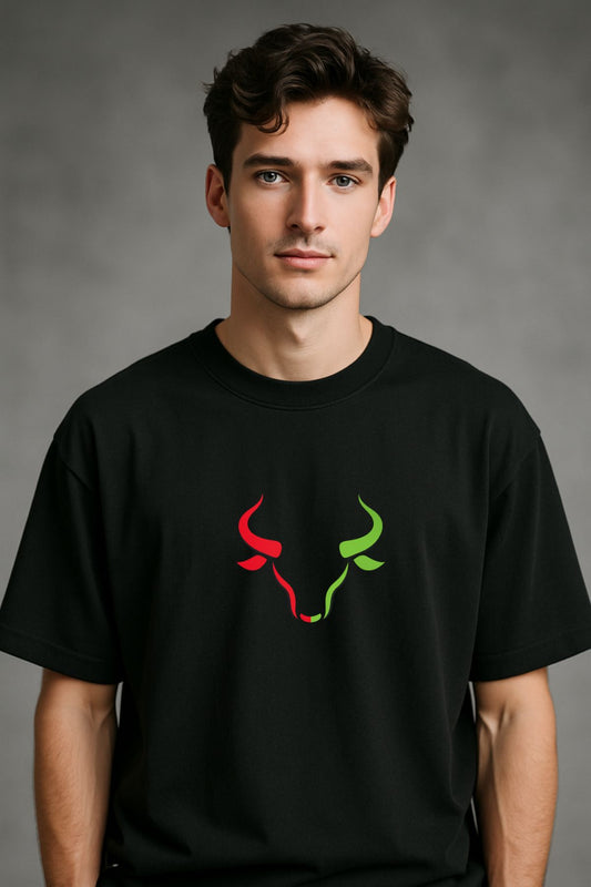 Dual Bull Trader Oversize Printed Trading T-Shirt