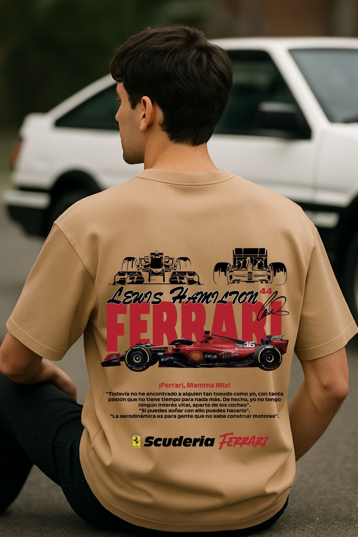 Red Ferrari back front Printed Oversize T-Shirt