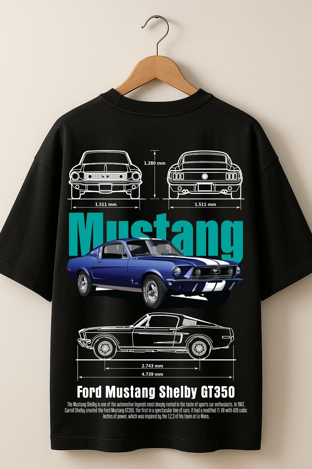 Mustang Car back  front Printed Oversize T-Shirt