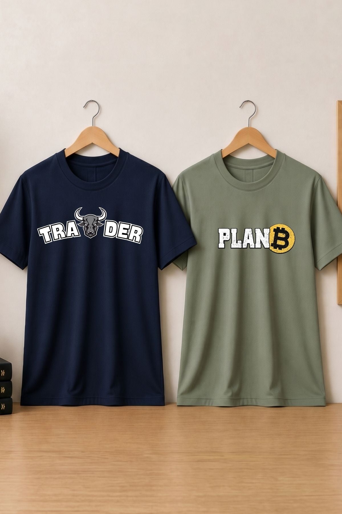 Bull & Bitcoin 2 Pack Trading T-Shirt Bundle (Sage Green & Navy Blue)