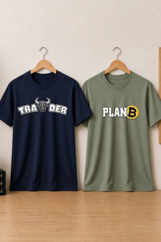 Bull & Bitcoin 2 Pack Trading T-Shirt Bundle (Sage Green & Navy Blue)