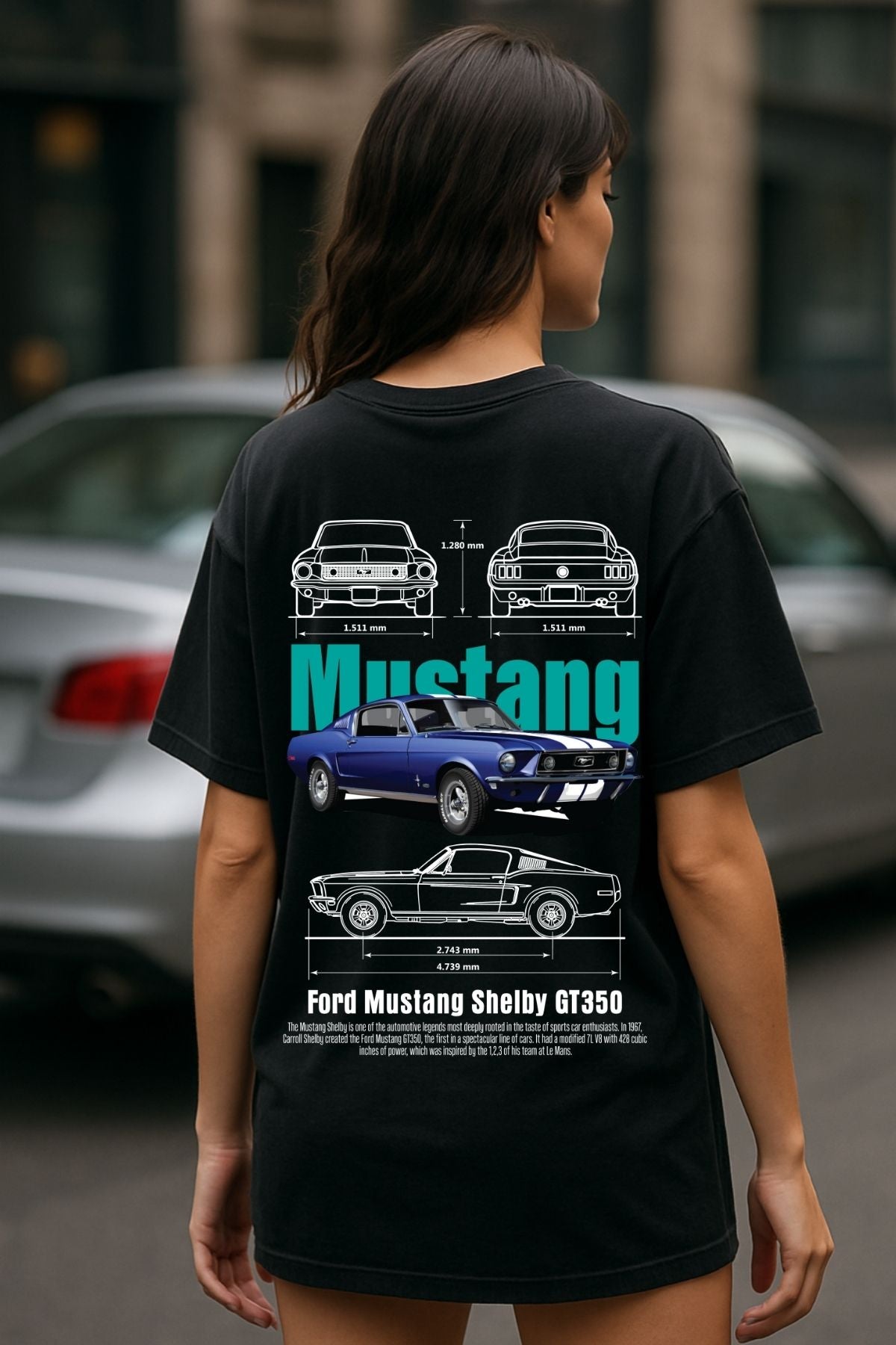 Mustang Car back  front Printed Oversize T-Shirt