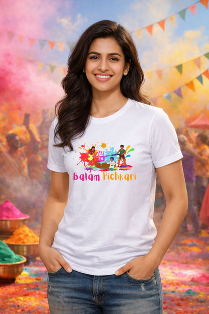 Balam Pichkari Printed Unisex Holi T-Shirt with Custom Name on back