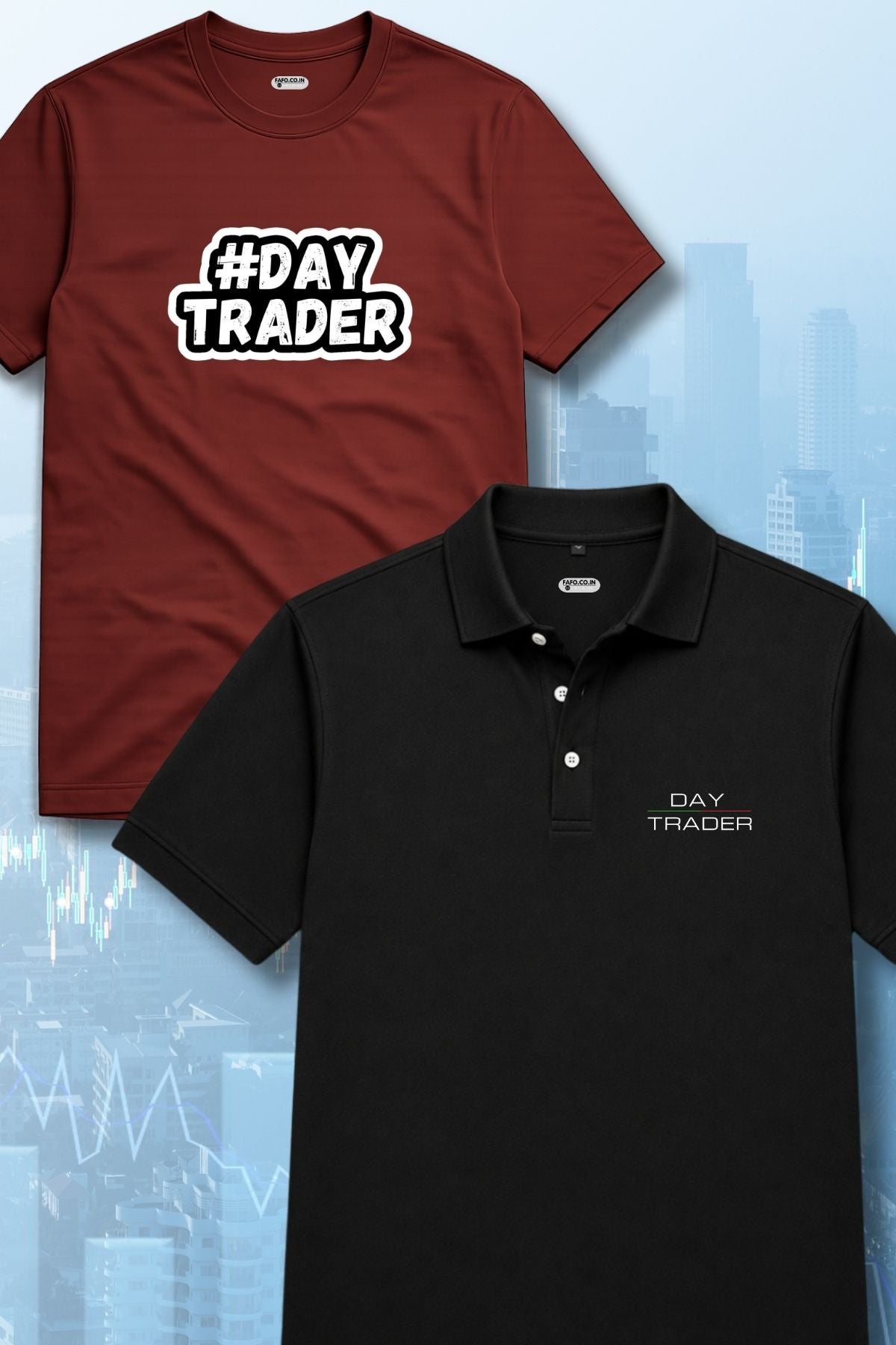 Day Trader Everyday Combo 2 Bundle Trading T-Shirt Pack (Black & Maroon)
