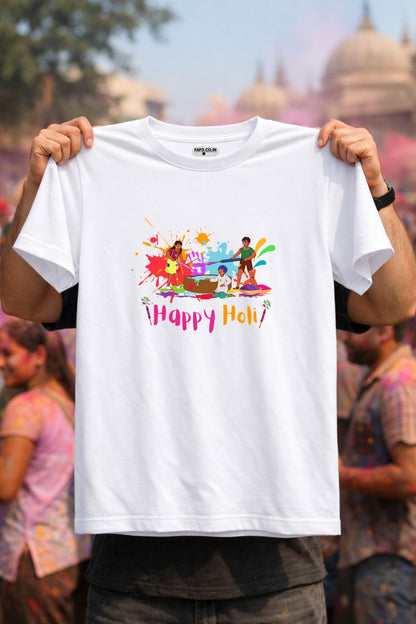 Happy Holi Pichkari Printed Unisex Holi T-Shirt with Custom Name on back