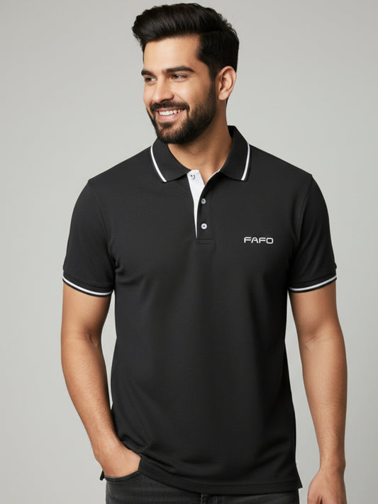 Premium Cotton Polo T-Shirt-Black Charcoal