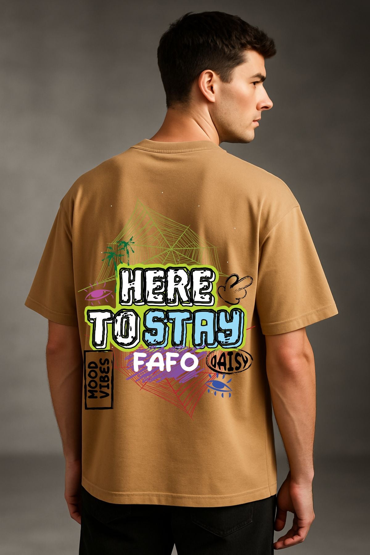 Here to Stay back front Printed Oversize T-Shirt