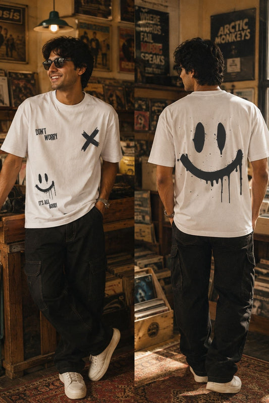 Don't Worry just Smile Printed Oversize T-Shirt