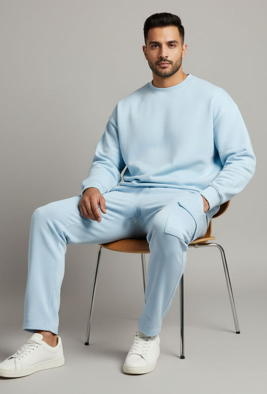 Oversized Sky Blue Mix Vibe Co-ords Set