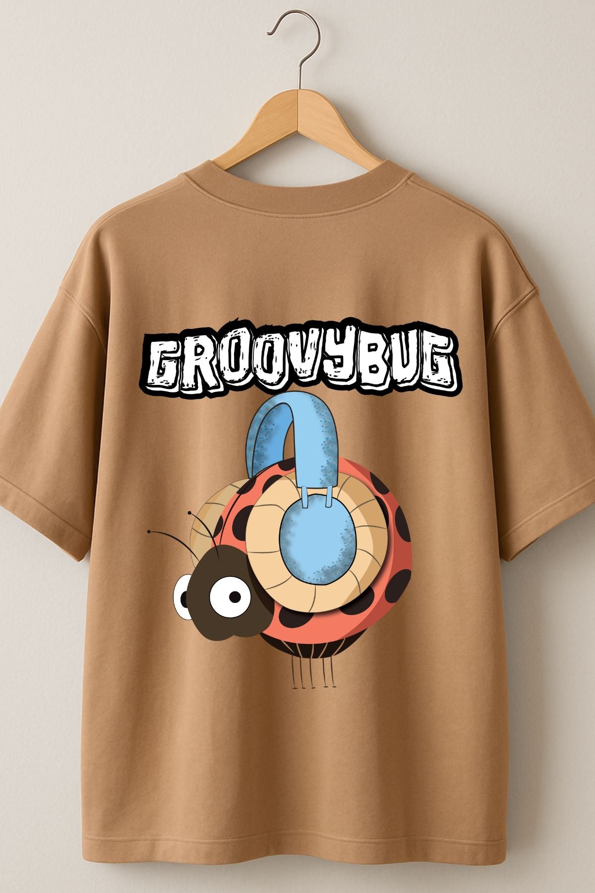 Groovybug with headphone back front Printed Oversize T-Shirt
