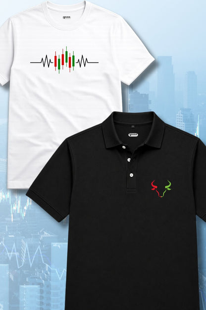 Dual Bull Pulse Everyday Combo 2 Bundle Trading T-Shirt Pack (Black & White)