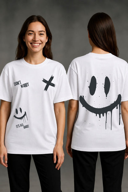 Don't Worry just Smile Printed Oversize T-Shirt