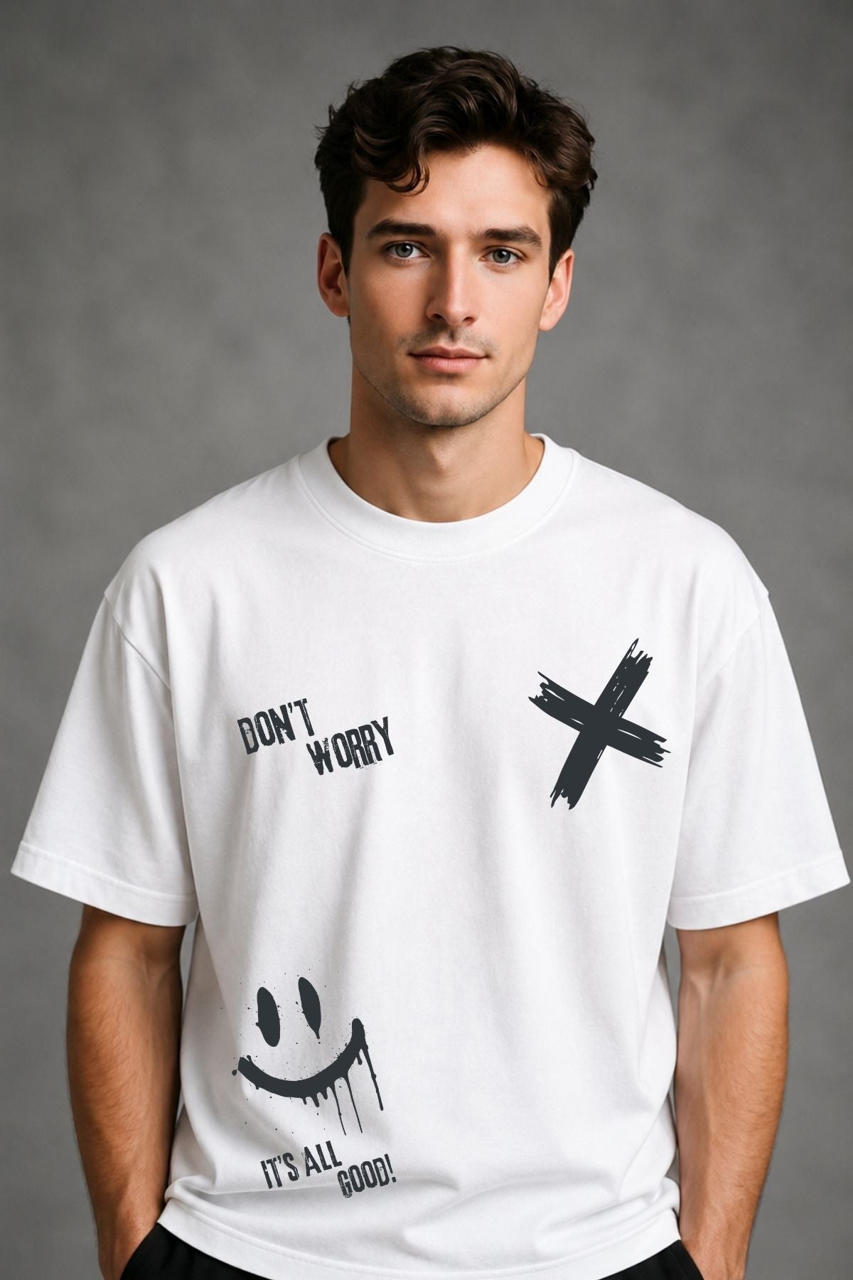 Don't Worry just Smile Printed Oversize T-Shirt
