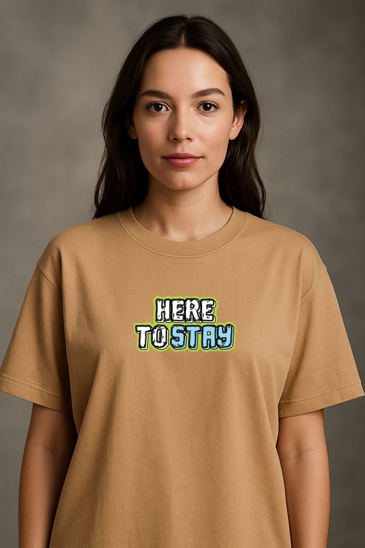 Here to Stay back front Printed Oversize T-Shirt