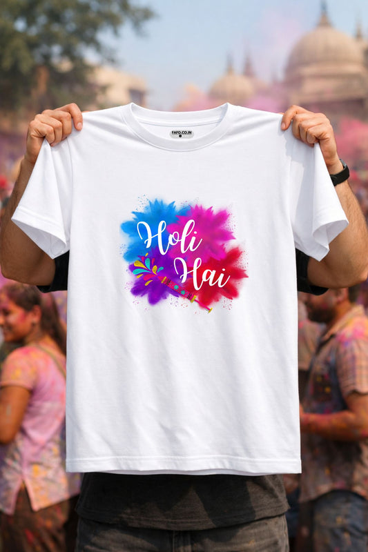 Holi Hai Printed Unisex Holi T-Shirt with Custom Name on back