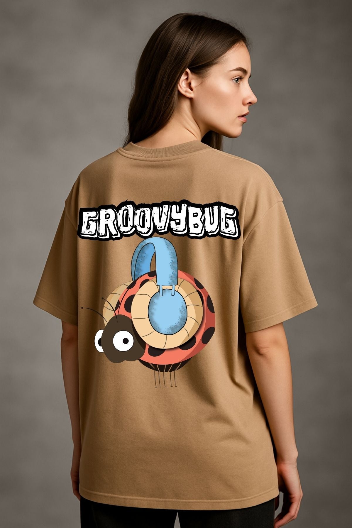 Groovybug with headphone back front Printed Oversize T-Shirt