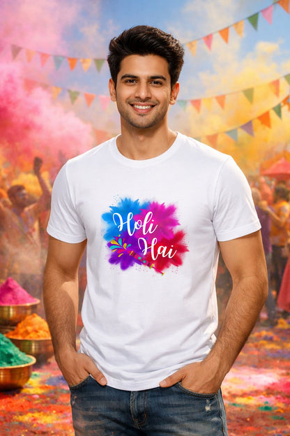 Holi Hai Printed Unisex Holi T-Shirt with Custom Name on back