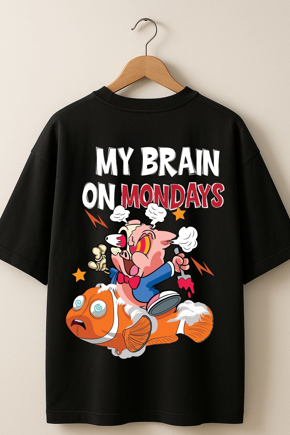 My Brain on Monday back  front Printed Oversize T-Shirt
