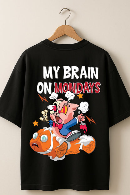 My Brain on Monday back  front Printed Oversize T-Shirt