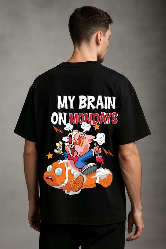 My Brain on Monday back  front Printed Oversize T-Shirt