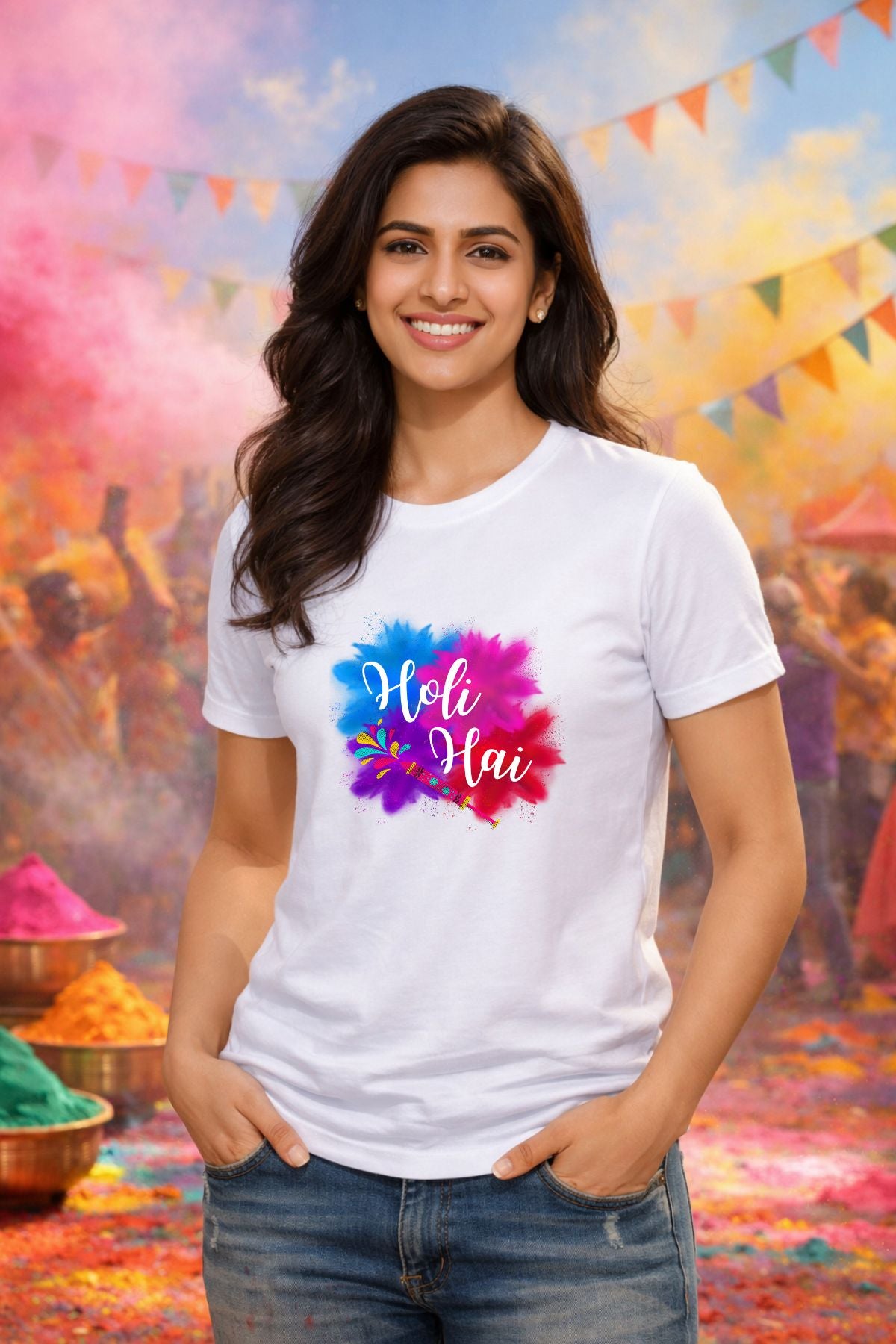 Holi Hai Printed Unisex Holi T-Shirt with Custom Name on back