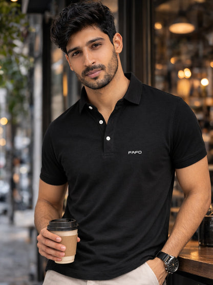 Black Premium Cotton Blend Polo T-Shirt for Men